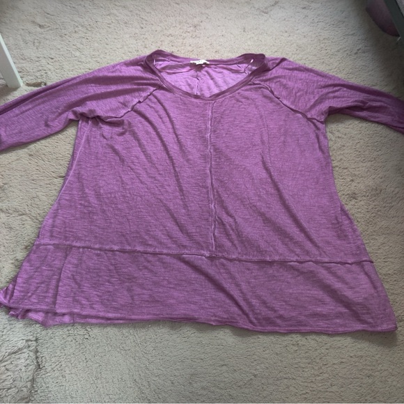 Style & Co. Seamed High-Low Top Long Sleeve Asymmetrical Tunic Pink Purple Tee - Picture 2 of 8